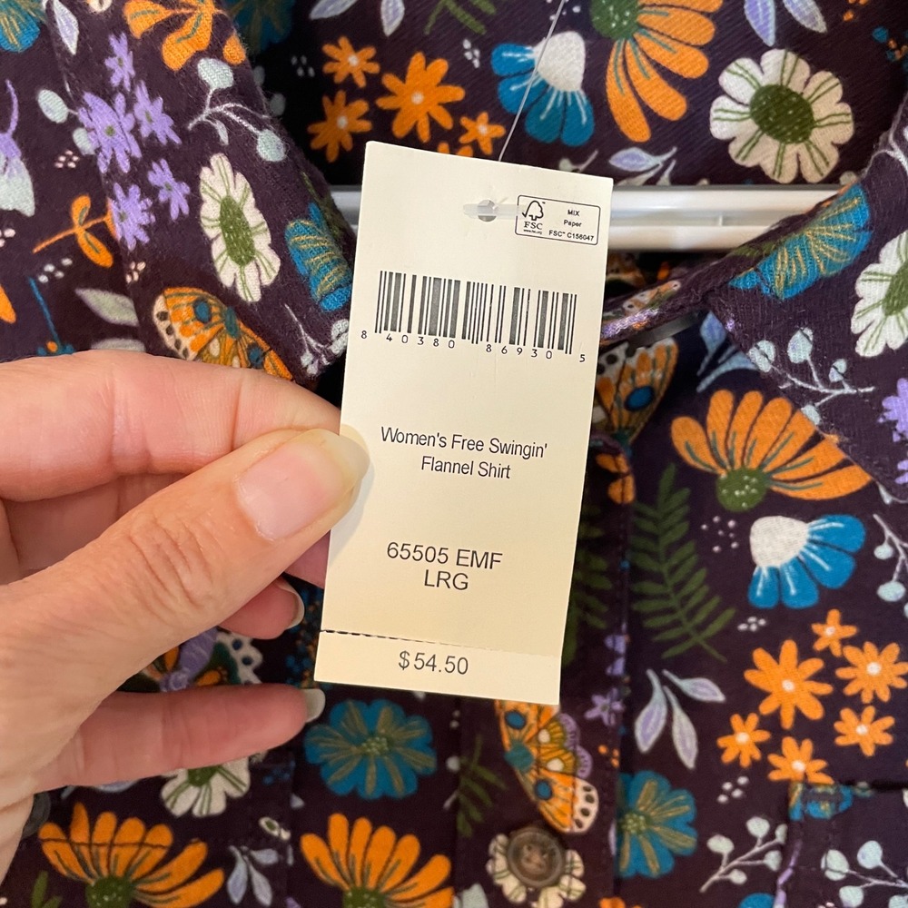 Duluth Trading Co Womens Free Swingin Flannel Shirt Floral Butterfly Purple L - Picture 3 of 8